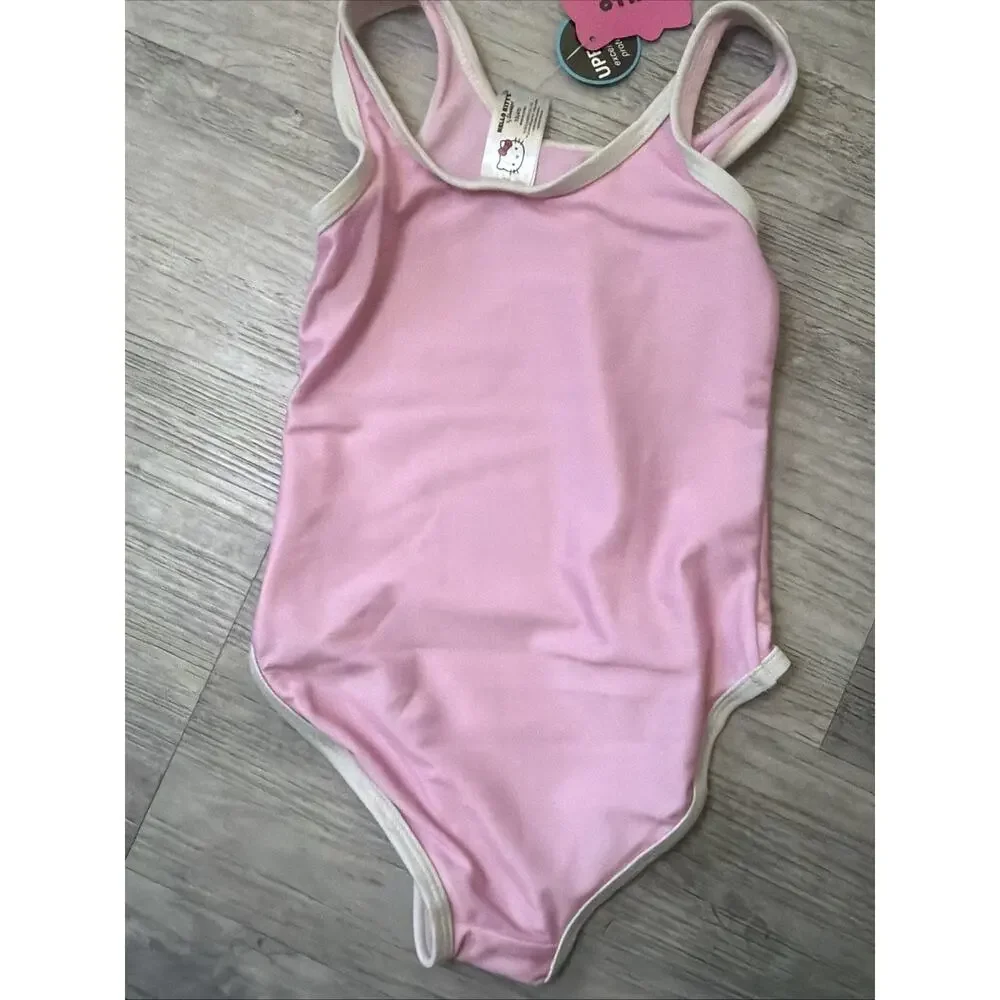 Hello Kitty Aloha Hawaii Swimsuit Girls XS 4/5 Pink One Piece UV Protection